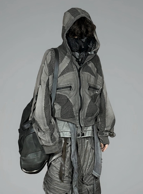 CHAUNK沙丘废土风先锋纯棉网布拼接脏染做旧解构多穿法opium卫衣