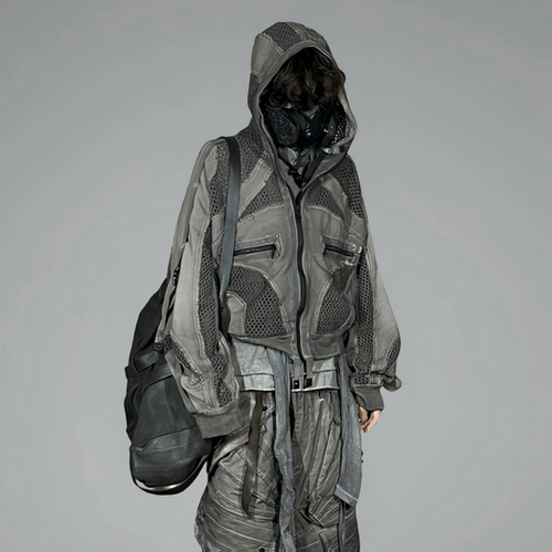 CHAUNK脏染做旧废土网布拼接卫衣