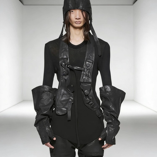 CHAUNK先锋暗黑沙丘废土风julius风格 套 蜡面螺旋剪裁立体袋纯棉袖