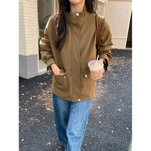 HZ 秋冬短外套英伦复古高级感工装风拉链休闲通勤上衣530908