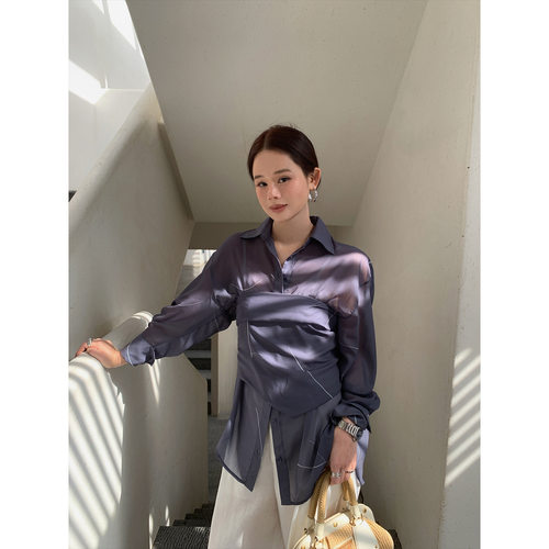 NEW 2026夏日焕新 薄透休闲宽松翻领空气感长袖雪纺衬衫女 C8685