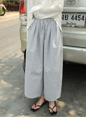 时AG 夏 梨形身材救星！韩系细条纹高腰遮胯显瘦薄款九分裤 90329