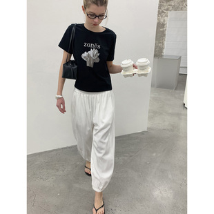 DT 春季新品百搭松紧腰宽松垂感束脚裤子女春夏卫裤休闲长裤女