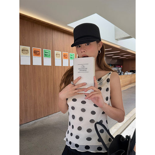 NEW 2026夏日焕新 韩系复古修身显瘦荡领女士无袖波点背心 S9199