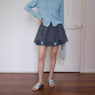 条纹玫瑰泡泡裙短裙半身裙女260071 上新 2026春款