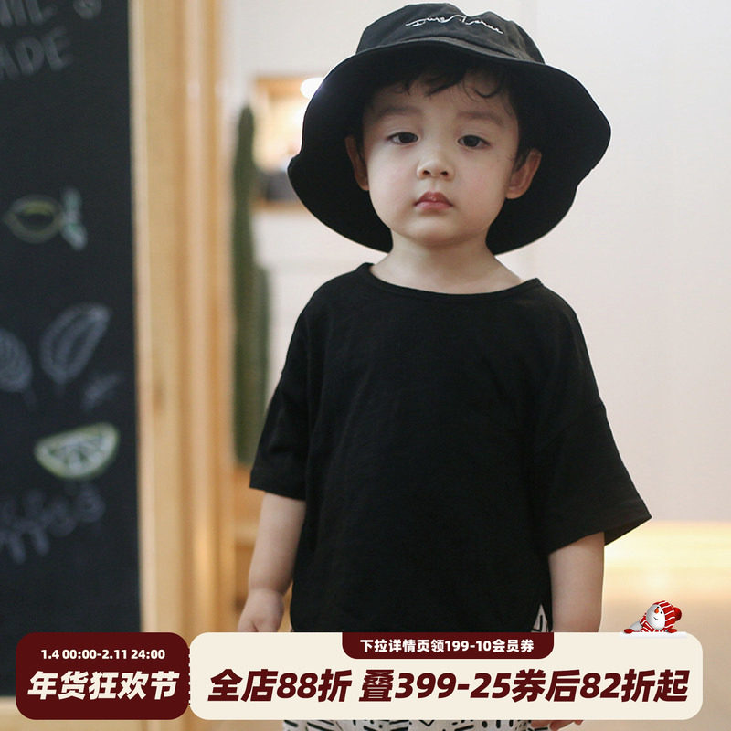 砚台家儿童纯棉短袖T恤男女童夏季竹节棉韩版幼童圆领上衣黑色潮,童装/婴儿装/亲子装,T恤,淘宝优惠券,粉丝福利购,淘宝优惠卷