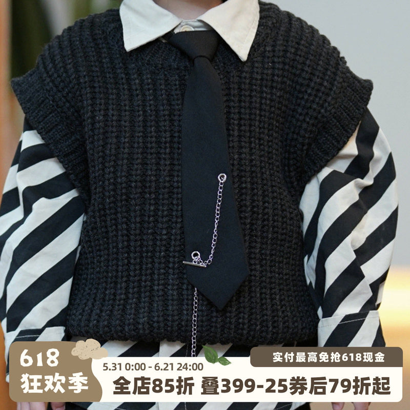 砚台家儿童链子领带男女童ins免打金属链条时尚黑色jk学院风痞帅