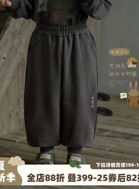 砚台家男童纯棉休闲裤春装男孩长裤子儿童灰色运动裤男宝宽松卫裤