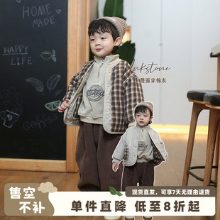 砚台家男女童两面穿棉服儿童秋装短款外套幼童棉衣洋气夹棉格子潮