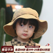 砚台家日系男女童渔夫帽子宝宝个性 潮水洗平顶大沿遮阳儿童盆帽潮