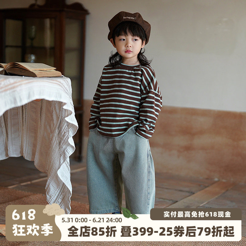 砚台家童装儿童条纹T恤男童打底衫帅气春秋新款中小童宝宝长袖潮