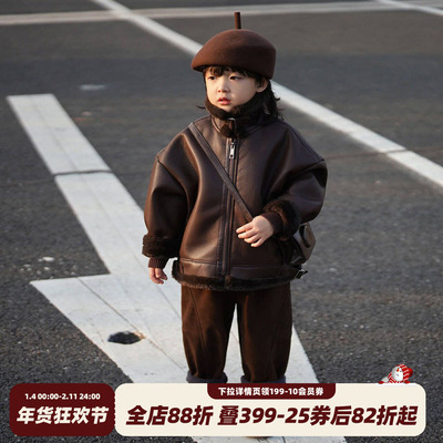 砚台家童装加绒加厚立领皮夹克