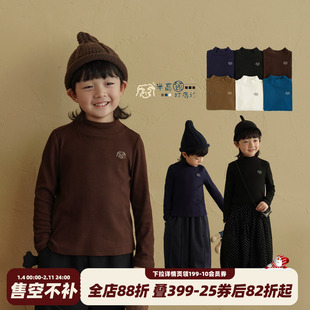 上衣男宝宝黑色冬装 儿童长袖 男童德绒半高领打底衫 衣服 砚台家童装