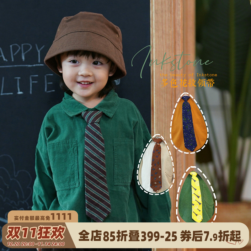 砚台儿童领带ins短款文艺印花