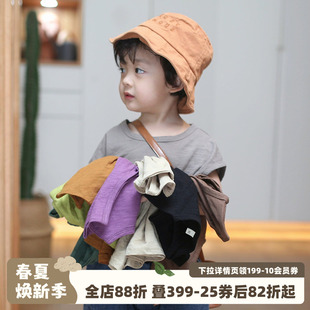 砚台家森系儿童背心男女童上衣无袖落肩纯棉T恤宝宝马甲夏季纯色