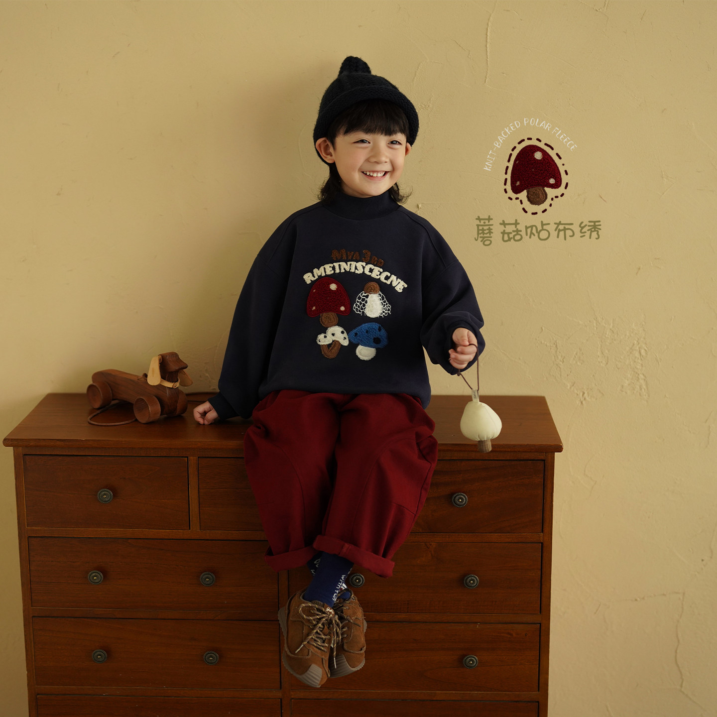 砚台家儿童加绒卫衣冬装童装奥利绒中大童圆领套头衫男童印花上衣