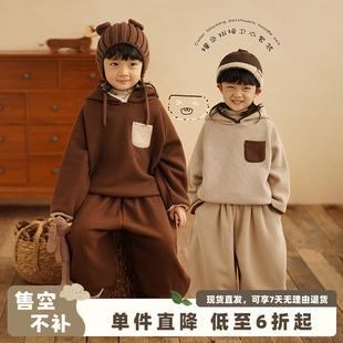 砚台家童装儿童加绒套装男女童连帽卫衣幼童休闲裤两件套冬装新款