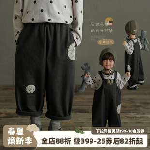 儿童纯棉背带裤 中小童长裤 春秋新款 子男童贴布休闲裤 裤 砚台家童装