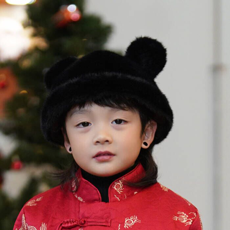 砚台家童装日系卡通熊耳朵毛绒帽