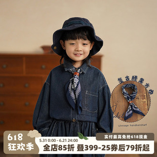 砚台家韩日系复古儿童方巾男女童宝宝文艺腰果领巾街头头巾潮