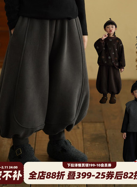 砚台家男童加绒卫裤冬装新款童装儿童灰色运动裤男宝宝冬季休闲裤