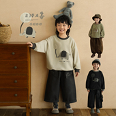 长袖 新款 宝宝上衣儿童衣服时髦 男童黑色卫衣男孩早春季 砚台家童装