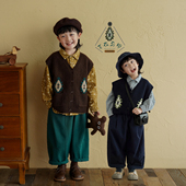 背心男孩上衣潮 衣服男童V领针织开衫 砚台家童装 儿童毛衣马甲春装