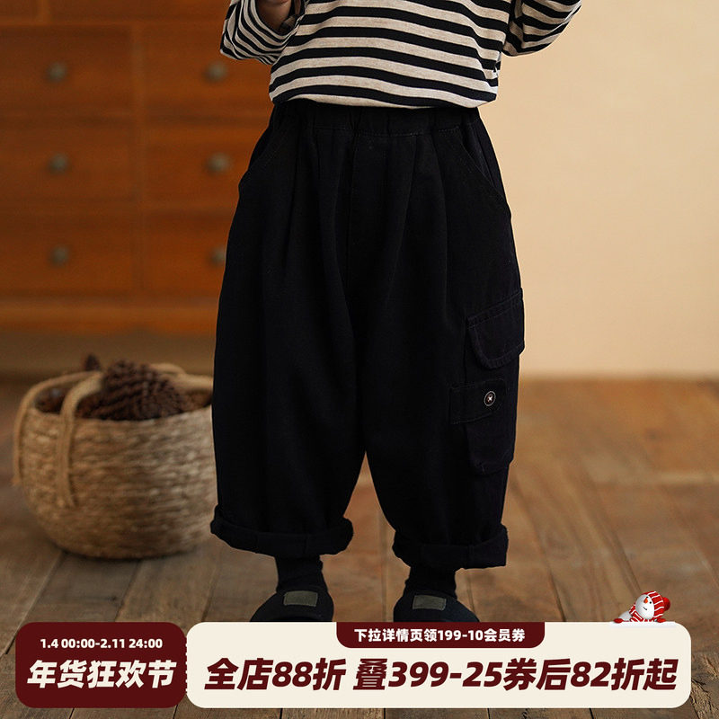 砚台家男童森系工装裤春秋黑色长裤男宝宝宽松休闲裤儿童冬款童装,童装/婴儿装/亲子装,裤子,淘宝优惠券,粉丝福利购,淘宝优惠卷