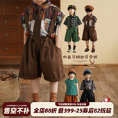 子儿童休闲裤 砚台家童装 新款 宝宝纯棉五分裤 男童背带短裤 2025夏装