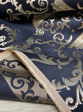 T104黑底金龙纹麻提花设计师布料3米乘1.4米