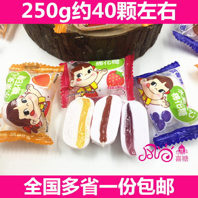 不二家棉花糖 peko水果夹心混合散装棉花糖250g  喜糖