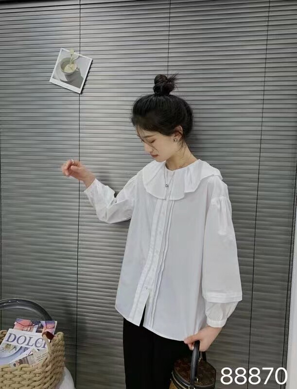 【小颖家微胖穿搭】包邮韩版白衬衫女装棉菲子领宽松上衣