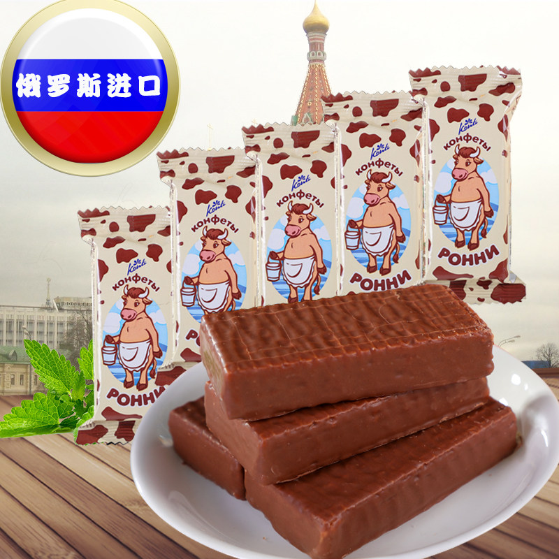 konti俄罗斯进口康吉牌巧克力威化饼干大奶牛威化零食品528克
