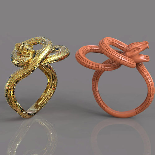 3d打印图纸模型素材珠宝蛇形戒指STL首饰圆雕图F3115