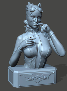 3d打印图纸模型素材文件猫女半身像STL手办圆雕F2185