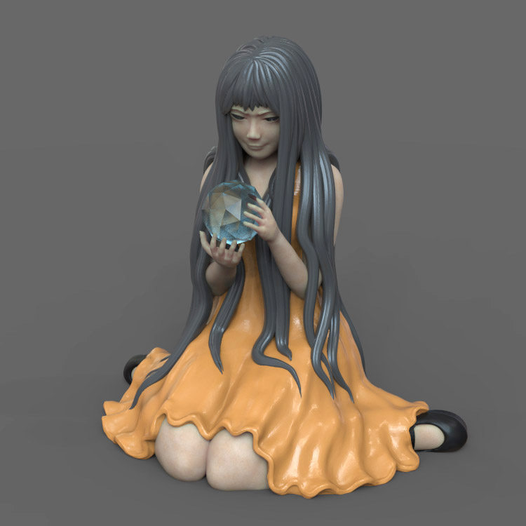 3d打印图纸模型素材文件神秘女孩stl摆件圆雕图f2753