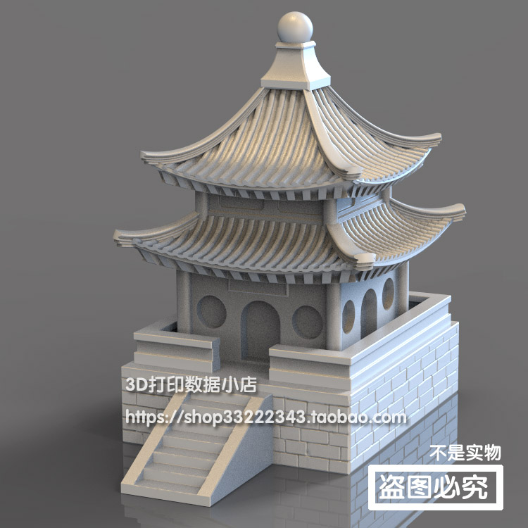 3d打印图纸模型中式古建筑楼阁素材文件STL摆件立体圆雕图F5256