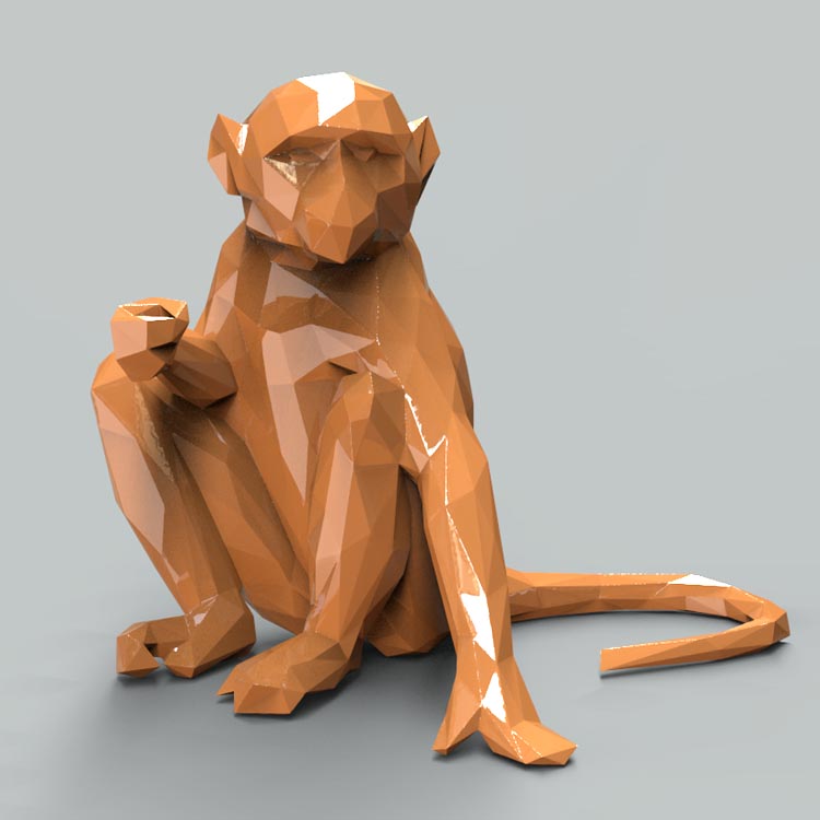 3d打印图纸模型素材几何切片猴子STL摆件立体圆雕图F5109