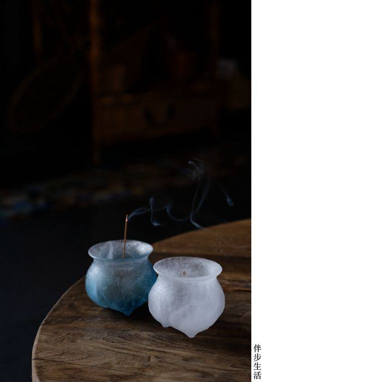 竹矣 | 琉璃 冰冻烧三足鬲炉 茶道香炉 篆香炉 香道摆件