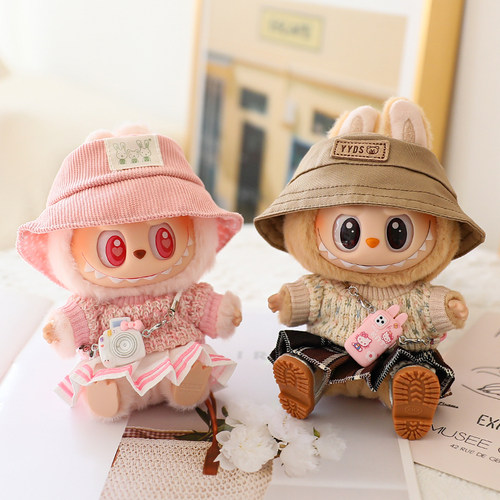 一二三代Labubu盲盒挂件衣服坐坐派对拉布布娃衣着替JK百褶裙套装