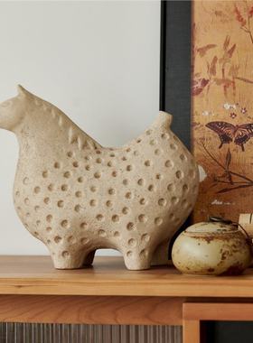 现代简约创意赤陶兵马俑马摆件客厅玄关样板间装饰品动物雕塑摆件