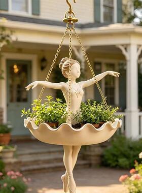 跨境新品Dancing Lady Hanging Planter树脂芭蕾舞者悬挂花盆摆件