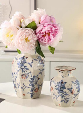 新中式高级复古青花瓷陶瓷花瓶插花客厅玄关鲜花装饰水养家居摆件