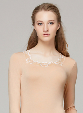 华宝莉薄款方领打底衫莱卡莫代棉9915女保暖内衣+超薄莱卡棉9936