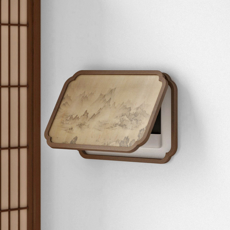 宋式美学翻盖电表箱装饰画新中式山水画弱电箱挂画盖板实木胡桃色,家居饰品,电表箱装饰画,淘宝优惠券,粉丝福利购,淘宝优惠卷