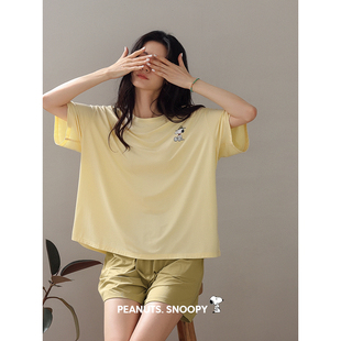 贝妍夏季 可爱史努比睡衣女凉感型莫代尔棉休闲短袖 大码 家居服套装