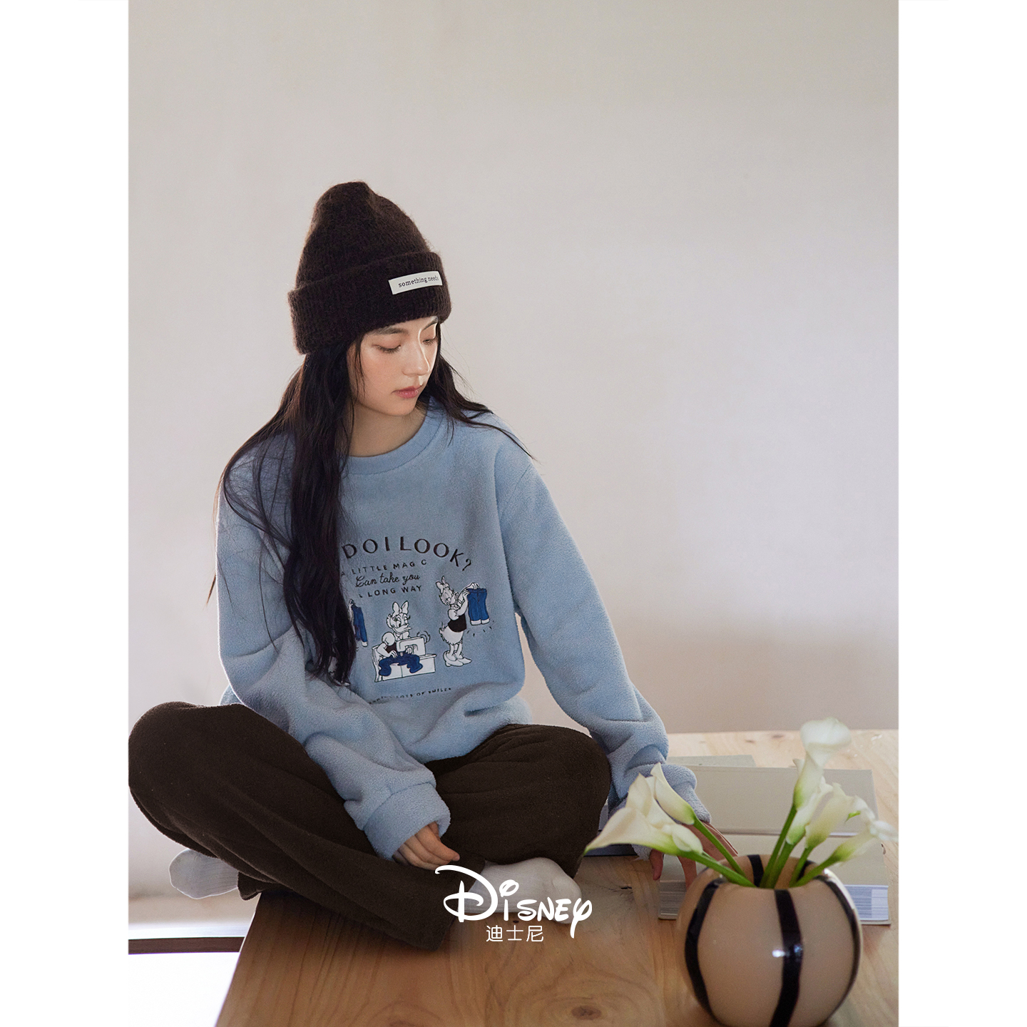 迪士尼女冬季保暖摇粒绒外穿套装