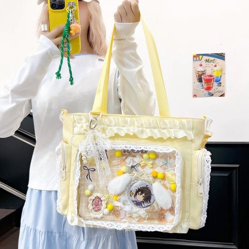 可爱蝴蝶结痛包托特包日系JK甜美少女二次元透明小食量吧唧谷子女