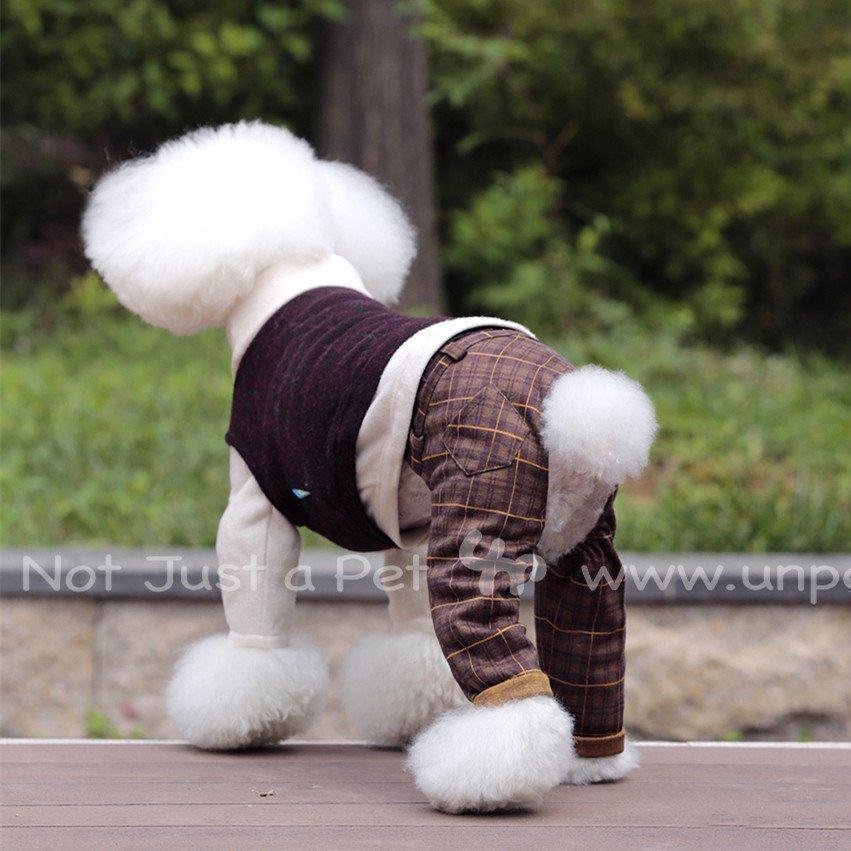 新品 宝眷宠物服饰狗衣服 英伦格子质感毛呢保暖泰迪比熊西装裤