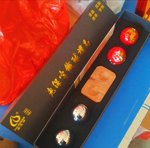 保定铁球光球景泰蓝两对套盒带实木球托轻奢纯黑礼盒